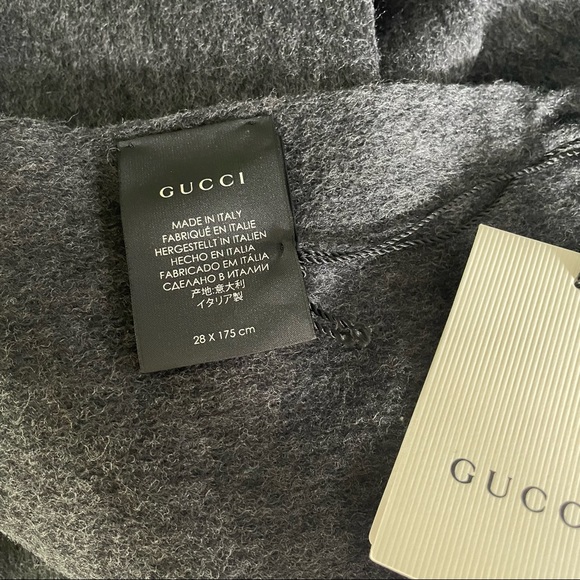 NEW Gucci Dark Grey Wool Cashmere Scarf - Picture 9 of 10